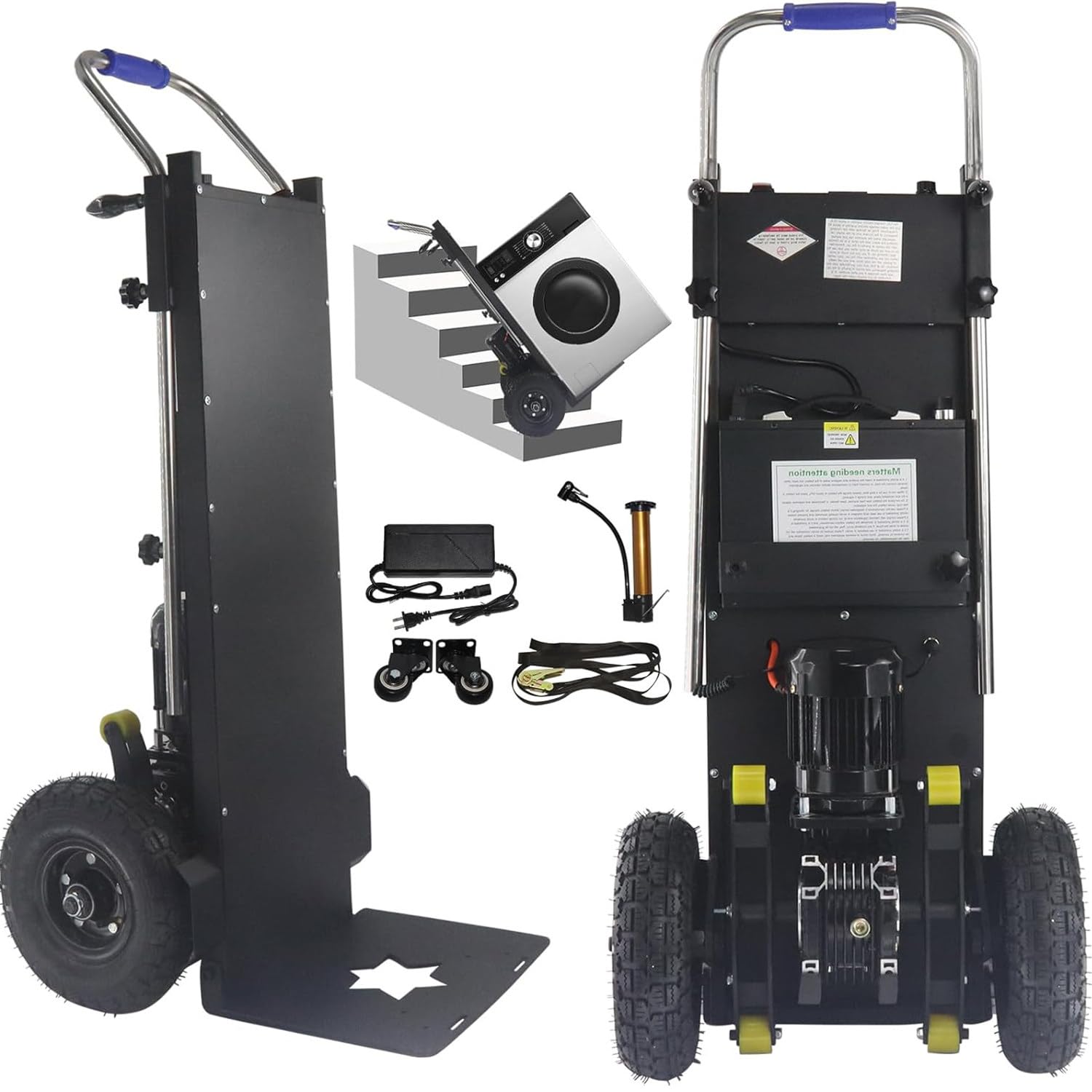 Qiang 1500W Light Elektrischer Treppensteiger - Sackkarre - 400kg Tragfähigkeit - Einfache Handhabung - Abnehmbarer Akku (48V/36Ah),Wartungsfreier/Bürstenloser Motor,Treppen Hinauf Und Hinunter