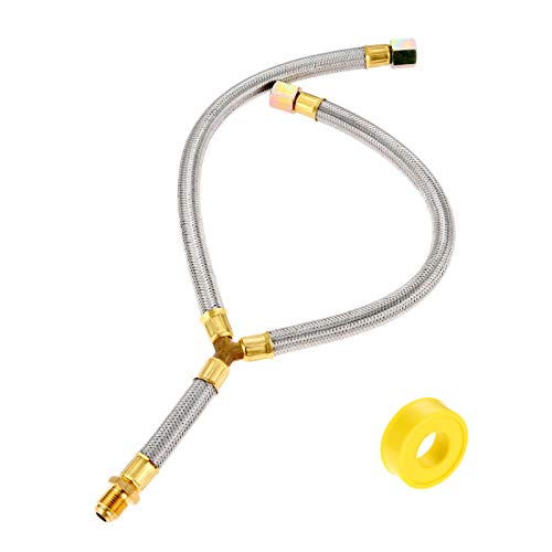 XARONF 3/8 Zoll Flare Gas Propan Grill Y Splitter Edelstahl Geflochtene Schlauch Montage Fit for LPG & NG-Propan-Feuerstellenschlauch & Kamin