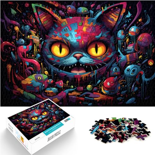 Puzzlespiel „Psychedelic Cat“ Puzzles aus Holz mit 1000 Teilen, Spaß für Aktivitäten zu Hause, Geburtstagsgeschenk, Reisegeschenk, 1000 Teile (50 x 75 cm)