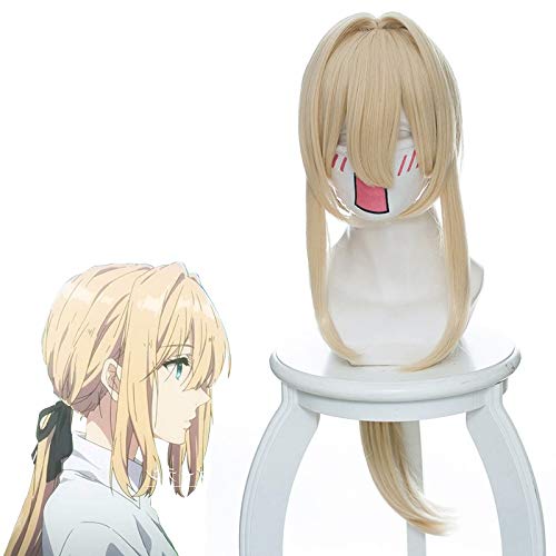 LINLINCD-Violette Evergarden Cosplay Perücke für Frauen Mädchen 80cm langes glattes Haar Perücke Hochwertige hitzebeständige synthetische Haare blond