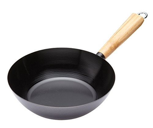 Kitchen Craft Pure Oriental Wok aus Carbonstahl mit Holzgriff und Antihaftbeschichtung, 25 cm