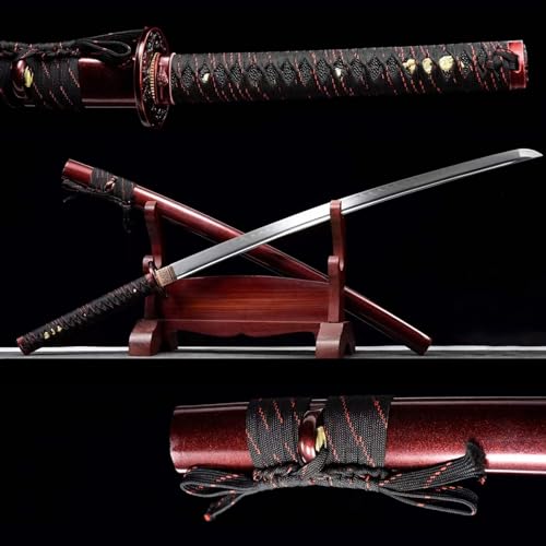 【Schönheit Kalter Waffen】 Echte Handgeschmiedete Katana,103cm Samuraischwerter mit T10-Klinge aus Kohlenstoffstahl,Japanische Schwerter für Geschenke,Sammeln,Heimdekoration,Kampfsport