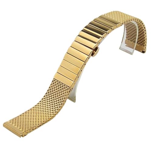 THBGTCNQ Uhrenarmband aus massivem Edelstahl mit ML-Schmetterlingsschließe, Einzelglied, 18 mm, 20 mm, 22 mm, 24 mm, Band mit Stiften(Gold,18mm)