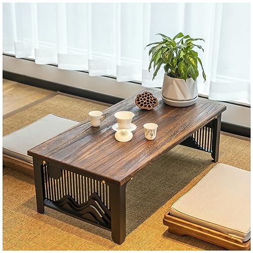 Rechteckiger Boden im japanischen Stil, vielseitiger Tisch aus massivem Holz, niedriger Teetisch im Vintage-Stil oder Akzentmöbel zum Sitzen auf dem Boden (braun 50 x 30 x 29,5 cm) (braun 80 x 40 x 2