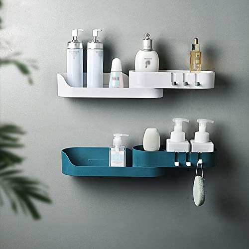 YIHANSS Duschregal, Eckregal fürs Badezimmer, drehbares mehrschichtiges Shampoo-Aufbewahrungsregal, moderner Küchen-Gewürz-Organizer mit Haken, Badzubehör, Badezimmer-Organizer (Farbe: Grau) (Blau)