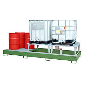 Auffangwanne Bauer AWA 32, Stahl, orange, L 3850 x B 1460 x H 780 mm, 1000 l, für 3 x 1000 l IBC, 2 Abfüllaufsätze, 1 Gitterost