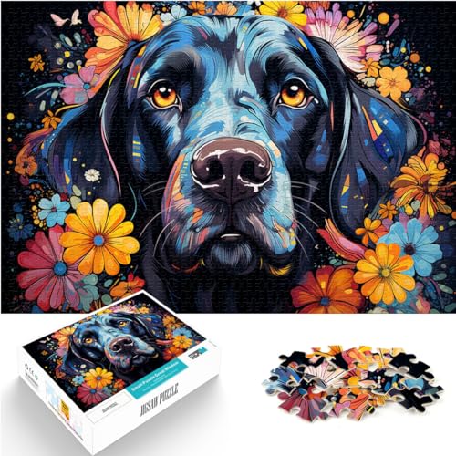 Puzzles für farbenfrohe psychedelische Kunst, Blumenhund, Puzzles mit 1000 Teilen aus Holz, lustige Aktivitäten zu Hause, Geburtstagsgeschenk, Reisegeschenk, 1000 Teile (50 x 75 cm)