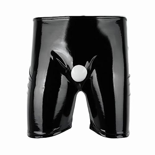 VOIV Herren Sexy Open Crotch Shiny Casual Leder Hosen PVC Latex Crotchless Leder Boxer Männliche Untere Unterwäsche