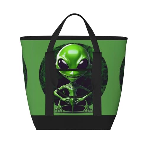 YQxwJL Isolierte Kühltasche mit Alien-Aufdruck, großes Fassungsvermögen, Einkaufstasche, Reisetasche, Strand, wiederverwendbare Einkaufstasche für Erwachsene, Schwarz, Einheitsgröße