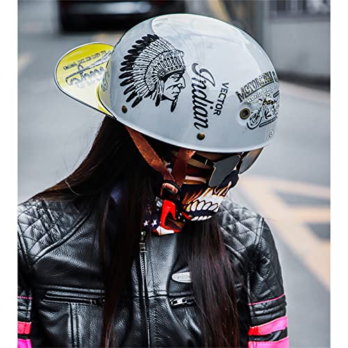 BGMKE Retro Motorrad Half Helm Vintage Erwachsene Roller Moped Baseball Cap Retro Halbschale Jet-Helm ECE Zertifizierung Motorrad-Helm Brain-Cap Roller-Helm Scooter-Helm Chopper Mofa Helm