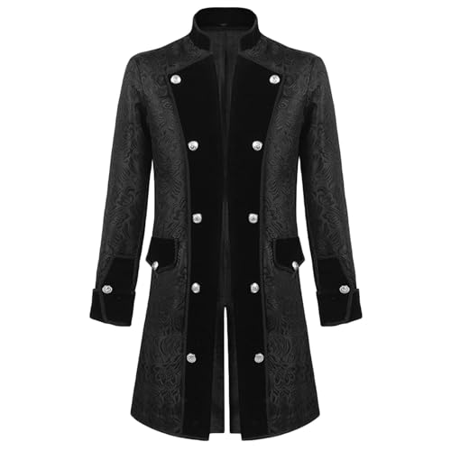 WANGTIANXUE Mittelalter Kleidung Herren Langarm Mantel Vintage Gothic Trenchcoat Halloween Cosplay Costum Retro Karneval Faschingskostüme Männer Lange Coat Kostüm Erwachsene