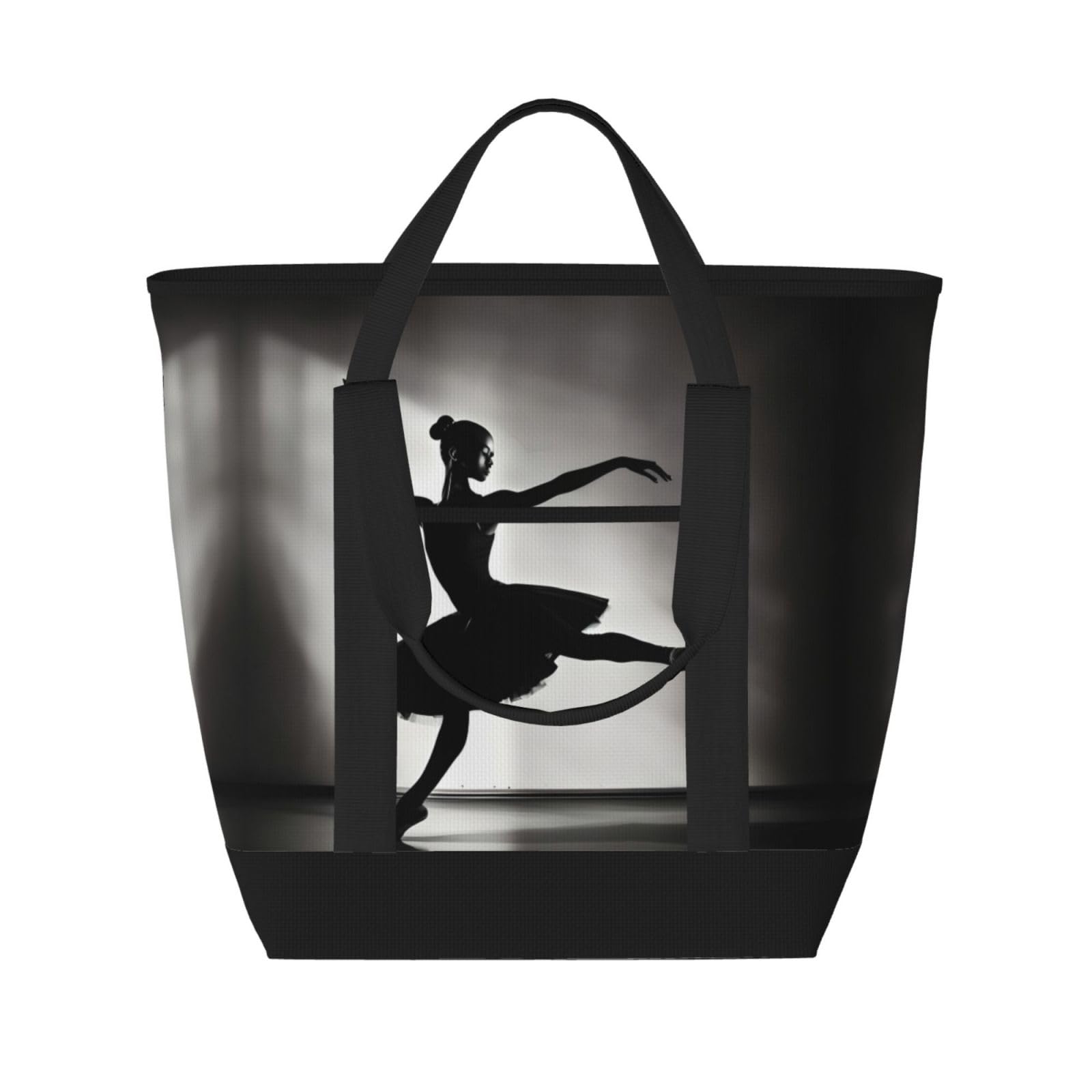 YQxwJL Isolierte Kühltasche mit Ballerina-Tanzdruck, großes Fassungsvermögen, Einkaufstasche, Reisen, Strand, wiederverwendbare Einkaufstasche für Erwachsene, Schwarz, Einheitsgröße