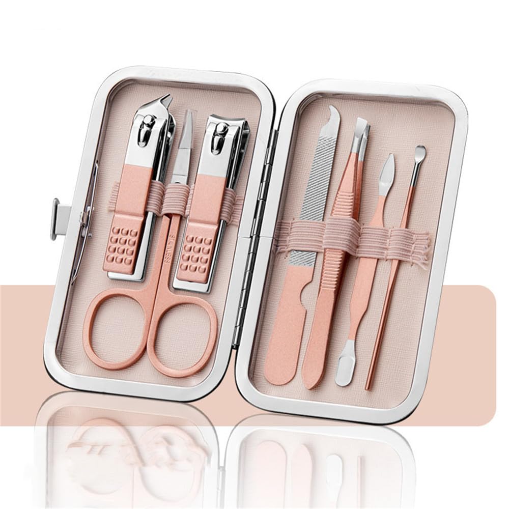 Maniküre-Schneider-Nagelknipser-Set, Edelstahl-Nagelknipser, Pediküre-Nagelschere, Maniküre-Pflege-Werkzeug-Set, 7-teilig, Rosa