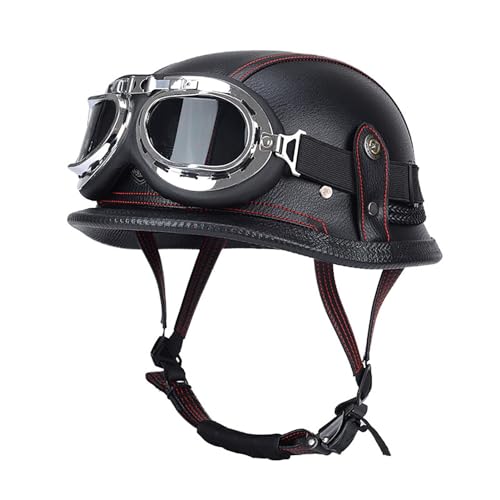 Motorradhelm, Retro-Mopedhelm, Brain Cap Bobber Helm Vintage Jethelm Halbschalenhelm Mit ECE, Helm mit Schutzbrille for Cruiser Chopper Scooter ( Color : P , Size : XL=(61~62cm) )