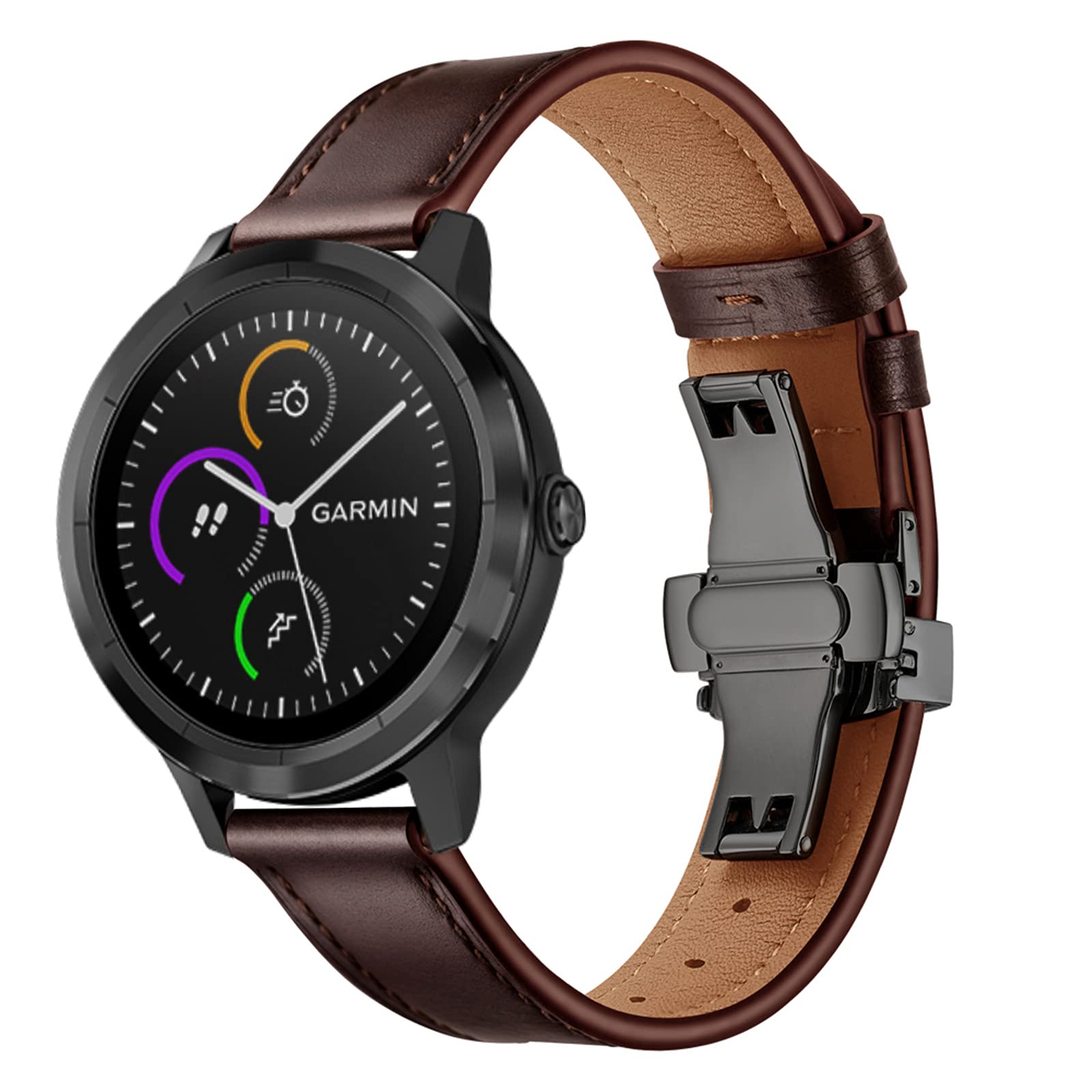 Uhrenarmbänder kompatibel mit Garmin Vivoactive 3/Vivomove HR, 20 mm Smartwatch-Armband mit Edelstahlschnalle, klassisches, retro-modisches, lässiges Echtleder-Uhrenarmband für Männer und Frauen