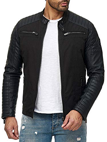 Red Bridge Herren Jacke Bikerjacke Kunst- Lederjacke Modestly Biker Kunstleder Ärmel M6071 Schwarz S