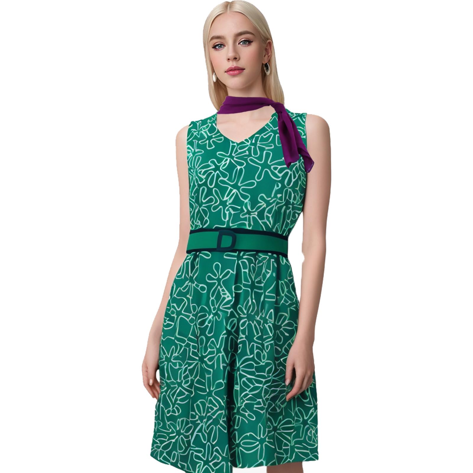 AYYOHON Joy Kostüm für Damen, Ekel, grünes Kleid, Emotionen, Cartoon, Film, Halloween, Cosplay, Gelbes Skaterkleid, Größe XXL