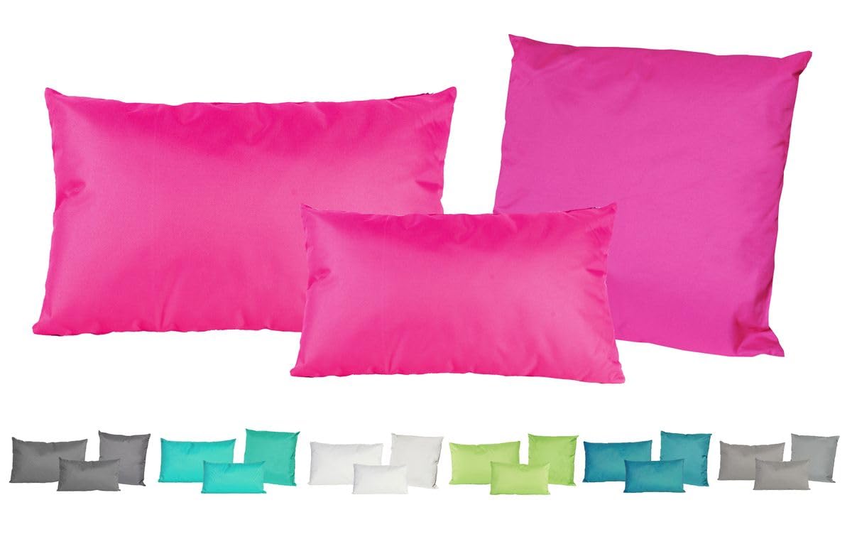 JACK Outdoor Lounge Kissen 3er Set Dekokissen + Füllung Wasserfest Sitzkissen Garten Stuhl Lotus Effekt 30x50 + 40x60 + 45x45cm, Farbe:Pink