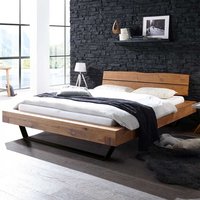 Niedriges Bett aus Wildeiche Massivholz und Metall Loft Design