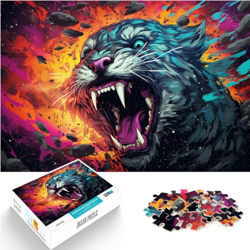 Puzzle für farbenfrohen Alien-Tiger, 1000 große Teile, Puzzle für Erwachsene, Holzpuzzle, Wanddekoration, einzigartige Geburtstags, 1000 Teile (50 x 75 cm)