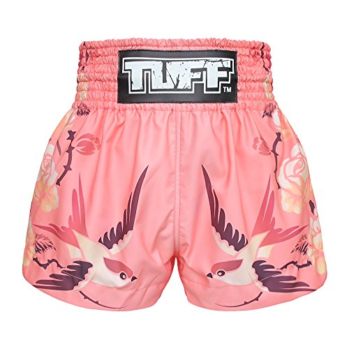 Tuff Sport Boxen Muay Thai Shorts Damen Mädchen Kick Kampfsport Training Fitnessstudio Kleidung Trunks, Rosa Vögel, Groß