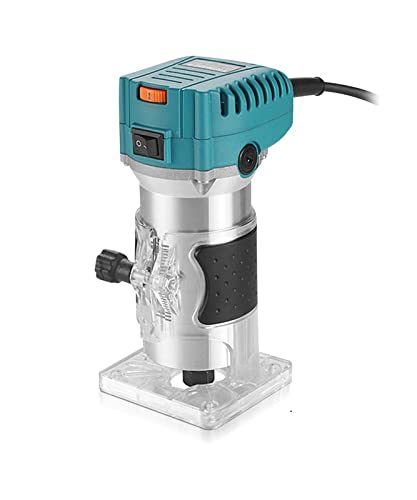 Elektrischer Holzfräser Holzbearbeitung Trimmer Fräsmaschine Manueller Holzfräser Elektrowerkzeug 6,35 mm 800 W Handelektrische Werkzeuge(6 Gear Blue)