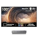 Hisense 100L5HD Daylight Screen (100 Zoll) Laser TV Projektor, inkl. 100" Daylight Screen Panel, 4K, HDR10+, VIDAA U6, Ultrakurzdistanz, Dolby Vision, Triple Tuner, Dolby Atmos, WiFi, Silber (2023)