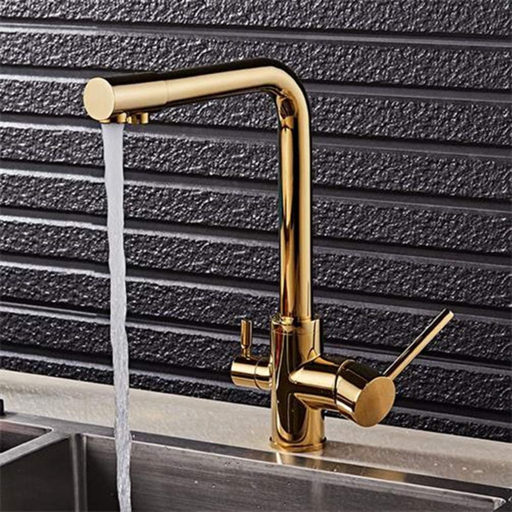 Trinkwasser Küchenarmatur Gold/Schwarz/Oatmealntique Messing Küchenspüle Wasserhahn 360 drehbar 3-Wege-Wasserhahn Wasseraufbereitungsmischer,Gold