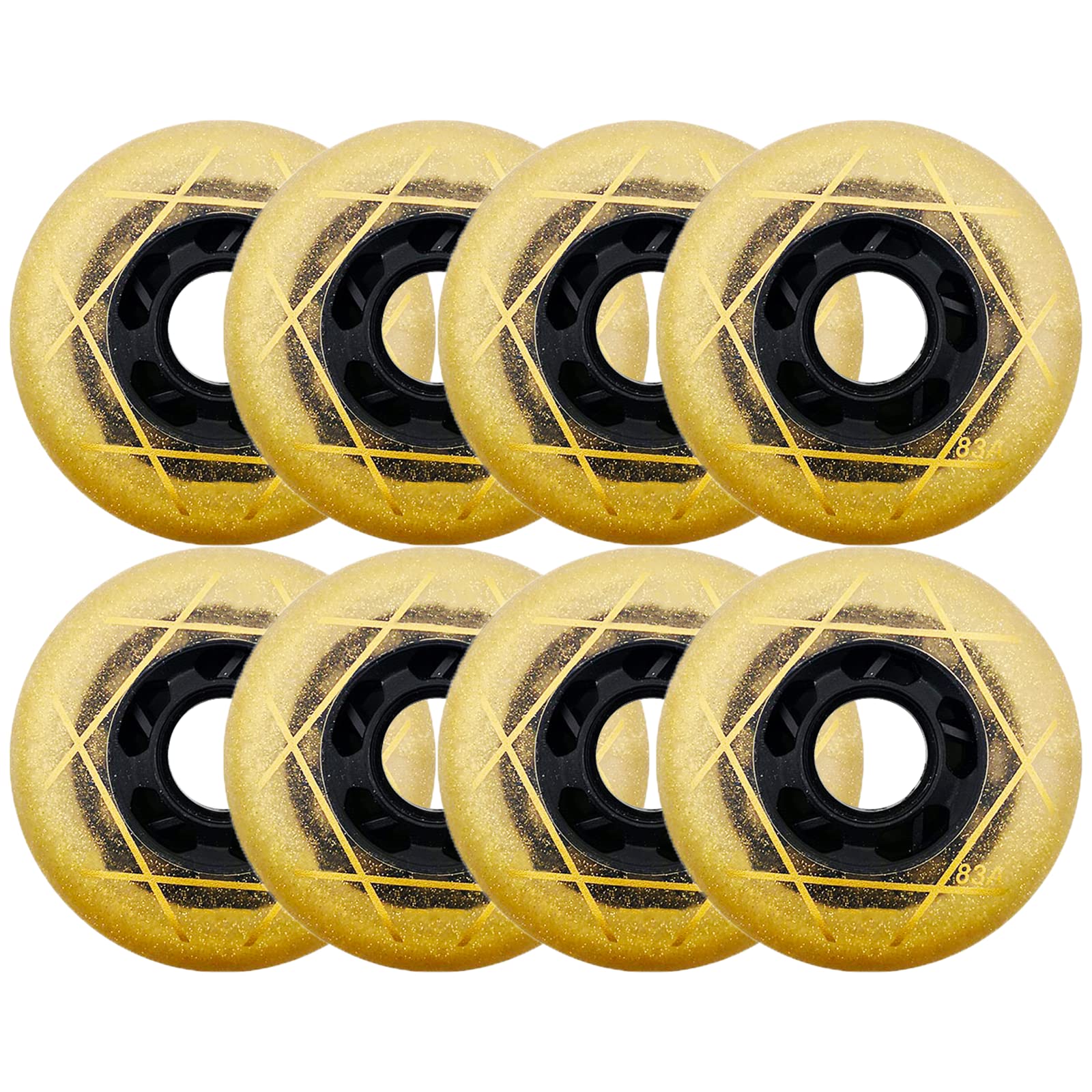 BFVAKBKYT Rollschuh-Räder, Ersatz-Skate-Rollen, Skateboard-Rollen, Inline-Skate, hochelastische PU-Rollen for Bremsrollen, 8er-Pack(Yellow,80mm)