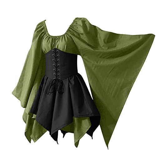 Mittelalterkleider Damen Viktorianischen Königin Kleider Langarm Mittelalter Kleid Renaissance Mittelalterliches Kostüm Gothic Kleid Mit Trompetenärmel Renaissance Halloween Karneval Cosplay Kos