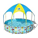 Bestway Steel Pro Frame Pool mit Sonnenschutzdach "Splash-in-Shade" ohne Pumpe Ø 244 x 51 cm, buntes Obst-Design, rund