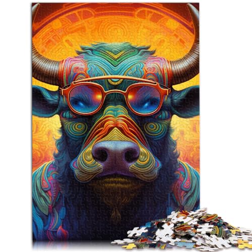 Puzzle Psychedelischer Büffel, 1000-teiliges Puzzle, Lernspiele, Holzpuzzle, Familienspiel, Stressabbau, schwieriges Herausforderungspuzzle, 1000 Teile (50 x 75 cm)