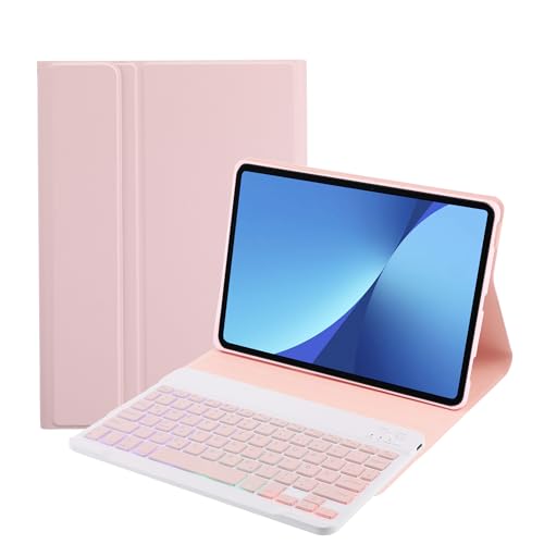 SUEEWE Tastatur Hülle für Lenovo Tab P11 (2nd Gen) 11,5" (TB350FU/TB350XU), TPU Rückseite Hülle mit 3 Bereich 7 Farbe Beleuchtete Abnehmbarer QWERTZ Tastatur, Rosa