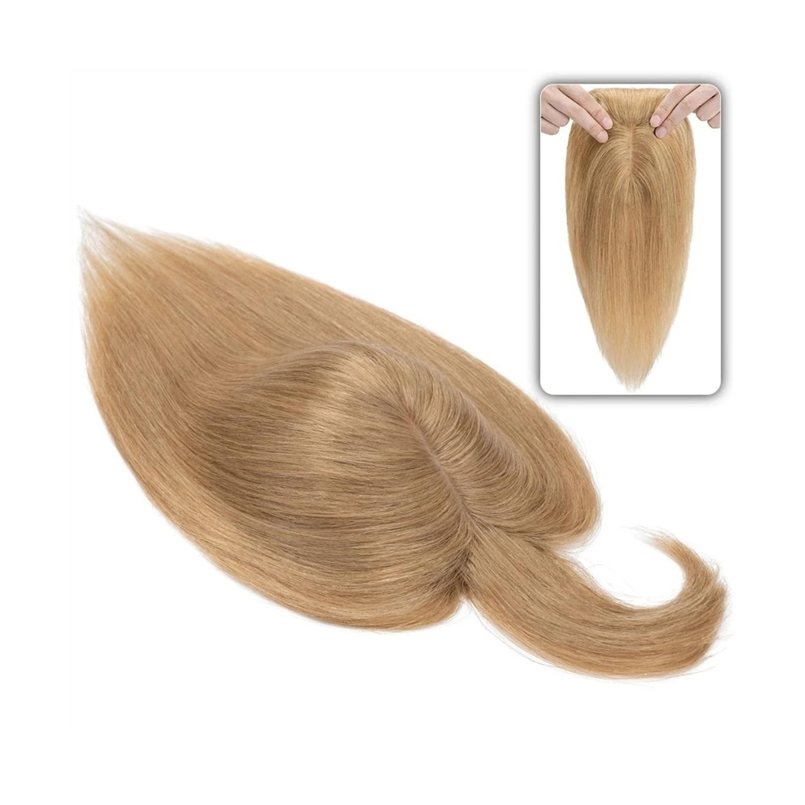 Haartopper für Frauen 6"-18" glattes Echthaar-Topper-Haarteil mit Pony, 7 * 12,5 cm Haar-Topper auf Seidenbasis for Frauen mit schütterem Haar oder Haarausfall, 3-fach einsteckbar Haarteil Topper Toup