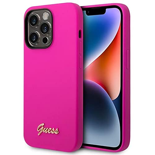 Guess GUHCP14LSLSMF hülle für iPhone 14 Pro 6,1" Fuchsia/Fuschia Hard case Silicone Vintage Gold Logo, schwarz