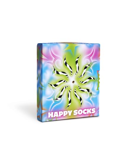 Happy Socks Geometrische Muster-Designs – Socken für Damen und Herren, mehrfarbige Geschenkboxen, hergestellt aus nachhaltiger Baumwolle, 2er-Pack Spinnrad-Set, 9-11