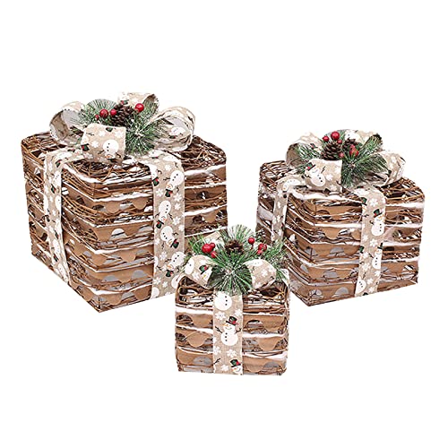 Eladcncmc Weihnachtliche Rattan-Geschenkbox, Ornament, 3-teiliges Set, Szenendekoration, Festival, Urlaubsbedarf