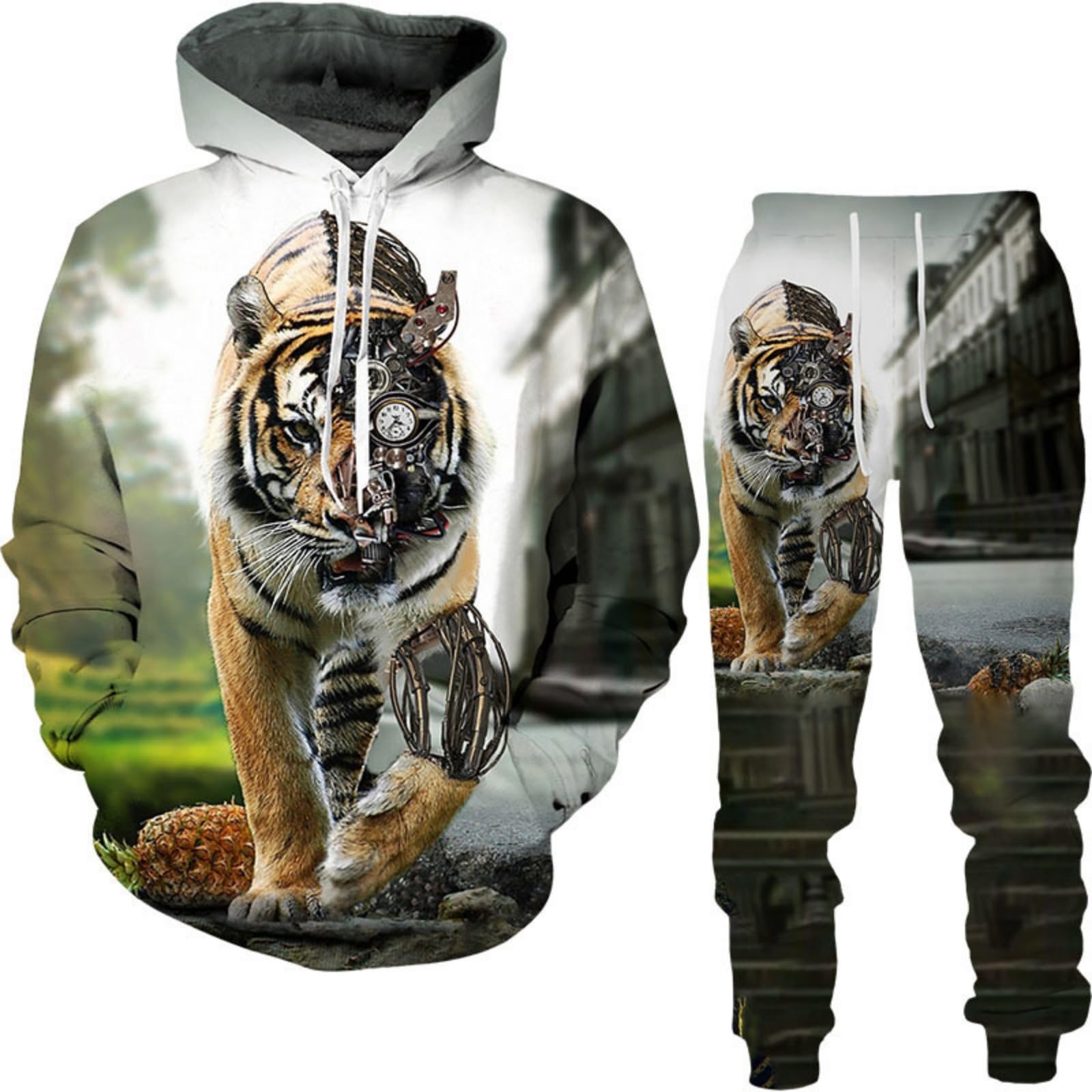 RIAAJ 3D wolf Jogginganzug Herren Jogging Sportanzug Fitness Sporthose Hose Hoodie Herren Trainingsanzug Zweiteiliges Set Freizeitanzug mit Löwen Tigermuster Sportsw (A20,2XL)