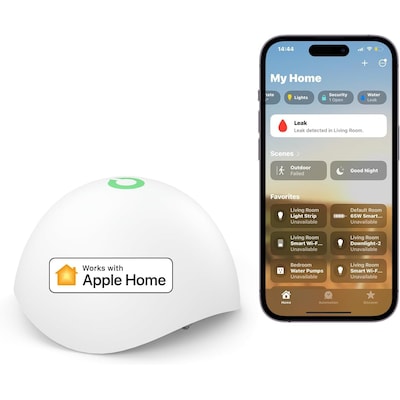 Meross smart Wassermelder für HomeKit, Wassersensor WLAN Wasseralarm drahtloser Flutdetektor IP67, bis zu 60dB Audio-Alarm für Küche, Badezimmer, Keller (extra Hub benötig)