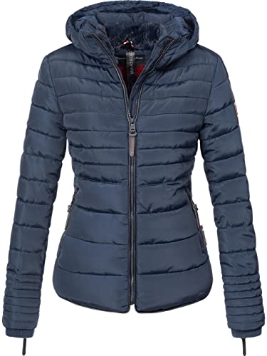 MARIKOO Damen warme Winter Steppjacke mit Kapuze Amber Blau Gr. XS