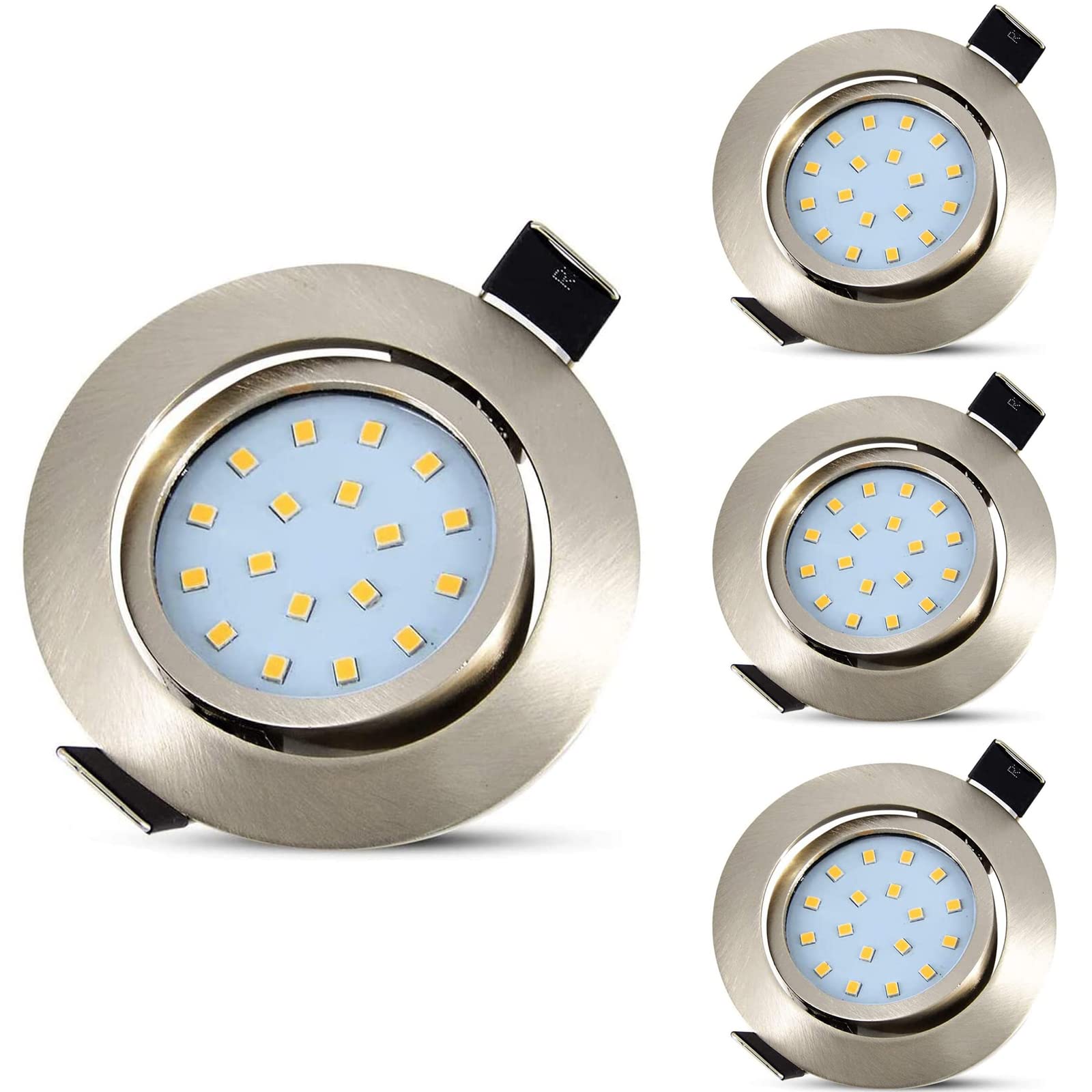 Allesgute LED Einbaustrahler Flach 28mm 5W Warmweiß Schwenkbar Einbauspots Edelstahl Gebürstet Rund Spots 230V 450LM für Küche Wohnzimmer Schlafzimmer 4er Set