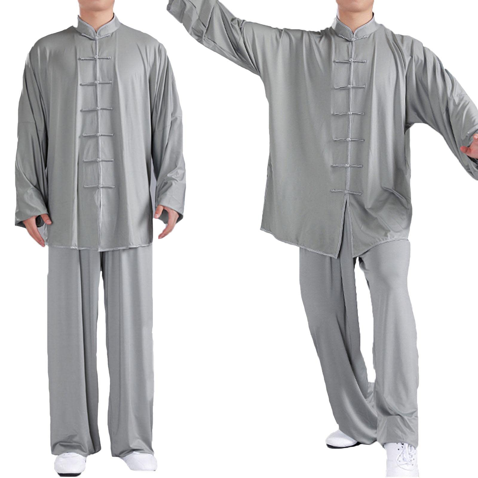 ZEDDG Chinesische Traditionelle Tai Chi Uniformen Kung Fu Kleidung Kampfsport-Übungskleidung + Hosen Für Herren Damen Kostüm Für Meditation Und Wing Chun,Gray-XXL