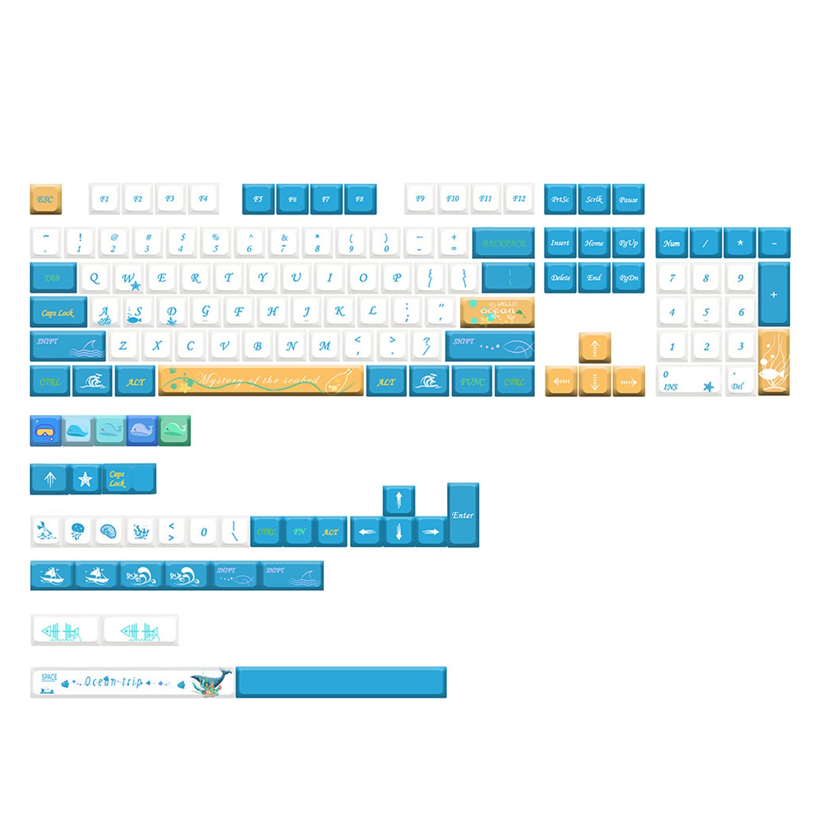 UnderseaMystery Tastenkappen mit 137 Tasten, XDA-Profil, PBT, 5-seitige Sublimations-Tastenkappe, 6,25U, 7U, für MX-Switch, mechanische Tastatur, Xda-Profil, PBT-Tastenkappen