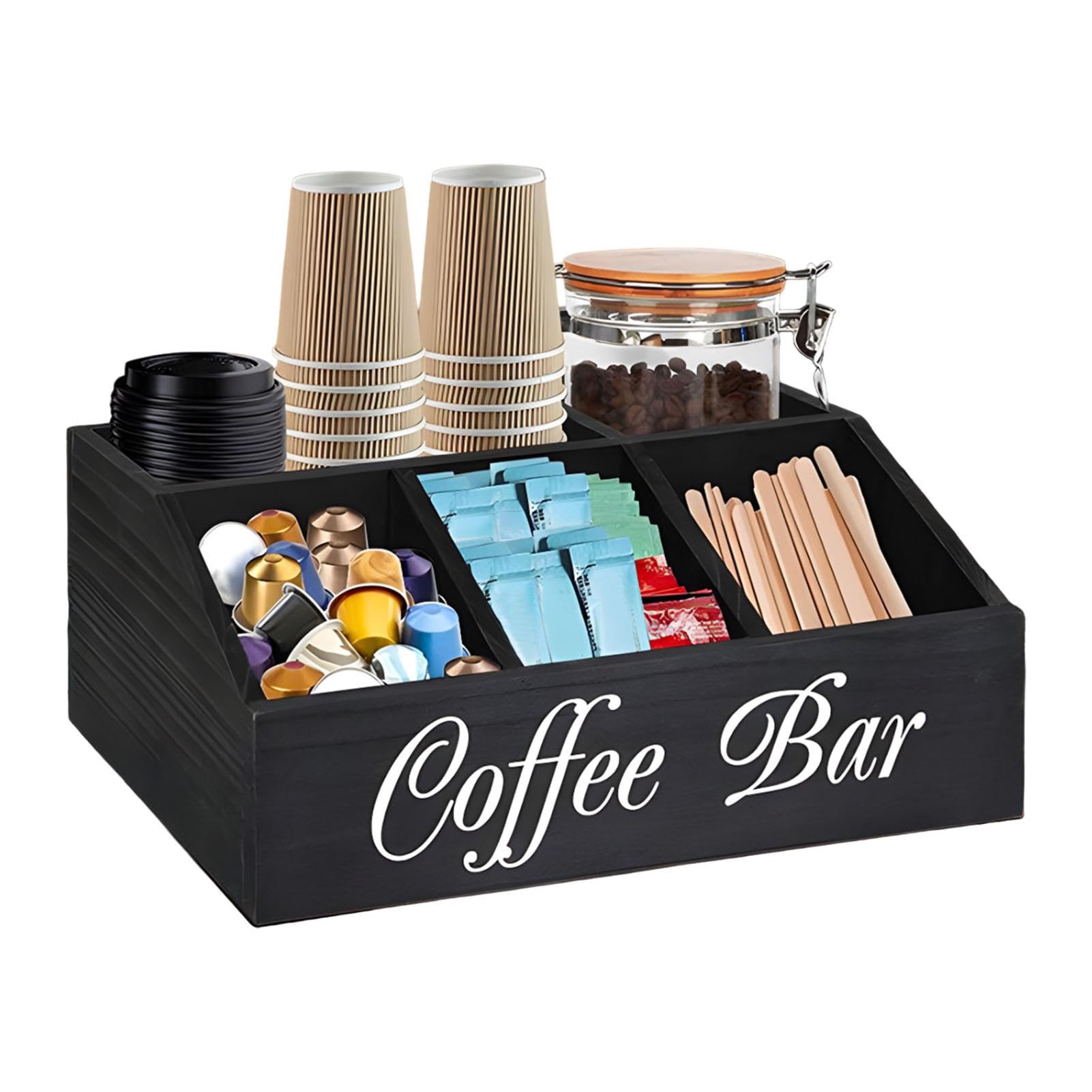 Xasbseulk Kaffeestation Theken-Organizer – Arbeitsplatten-Kaffee-Bar-Organizer, Kaffeehalter, Kaffee- und Tee-Gewürz-Aufbewahrungs-Organizer für Kaffeebar, Dessertladen