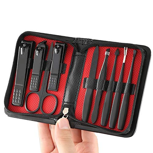 Zehennagelknipser Black Nail Clipers Set Nagel Werkzeuge Nail Art Werkzeuge Clippers Trimmer 9-teiliges Edelstahl Nagelknipser-Set (Color : B)