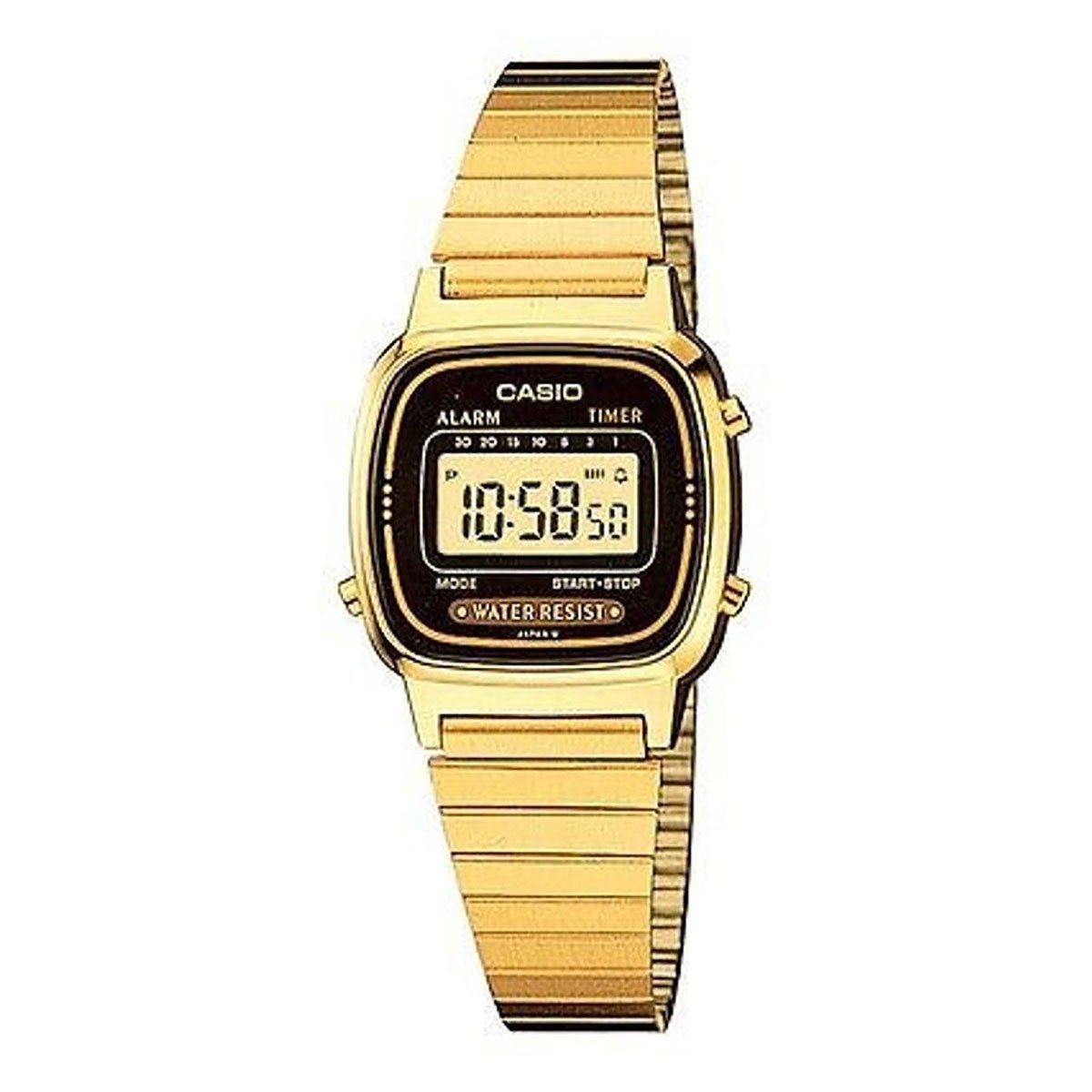 Casio LA-670WG-1 Damen-Armbanduhr, Quarz, digital, vergoldetes Zifferblatt, Armband aus vergoldetem Metall