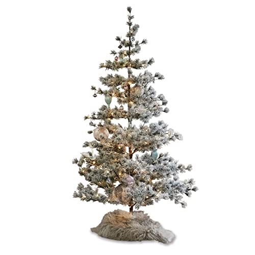 Loberon® Weihnachtsbaum Sapi, Eisen, Baumwolle, H/Ø ca. 180/108 cm, grün/weiß