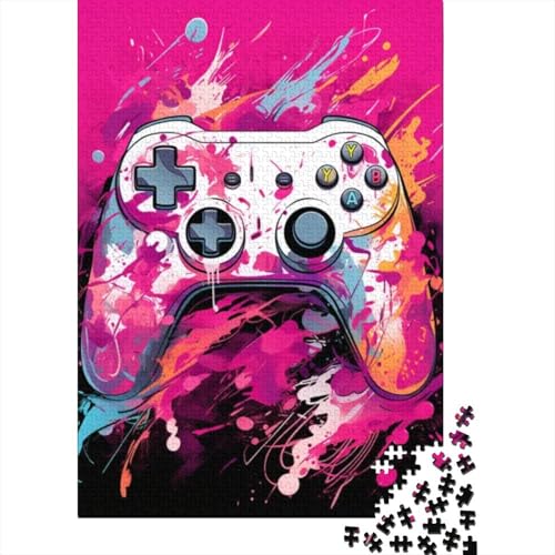 Kunstpuzzle für Erwachsene, 500 Teile, rosa Gamecontroller, Holzpuzzle, Erwachsenenpuzzle, Weihnachtsgeburtstagsgeschenk für Erwachsene und Teenager 20,47x14,96 Zoll