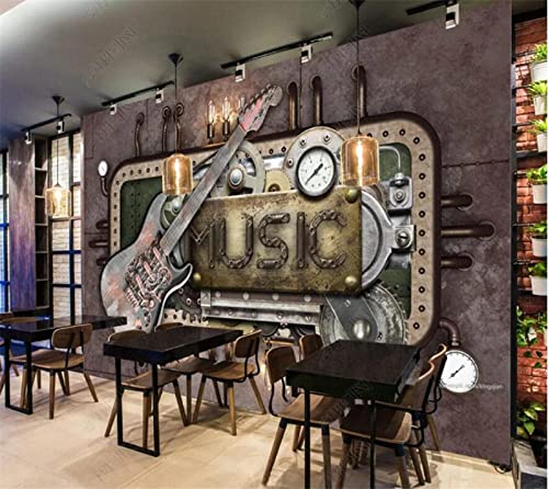 3D Metall Industrielle Windgetriebe Mechanische Horn Tapete Gitarre Musik Bar Ktv Restaurant Bar Hintergrund W Wandbild Tapete Wanddekoration fototapete 3d Vlies wandbild Schlafzimmer-250cm×170cm