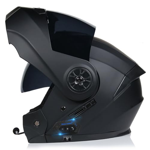 MotorradHelm Klapphelm Mit Bluetooth Modularer Helm Mit Doppelvisier ECE Zertifiziert Vollvisierhelm Fullface Helm Integral-Helm mit Eingebautem Mikrofon für Automatische Reaktion